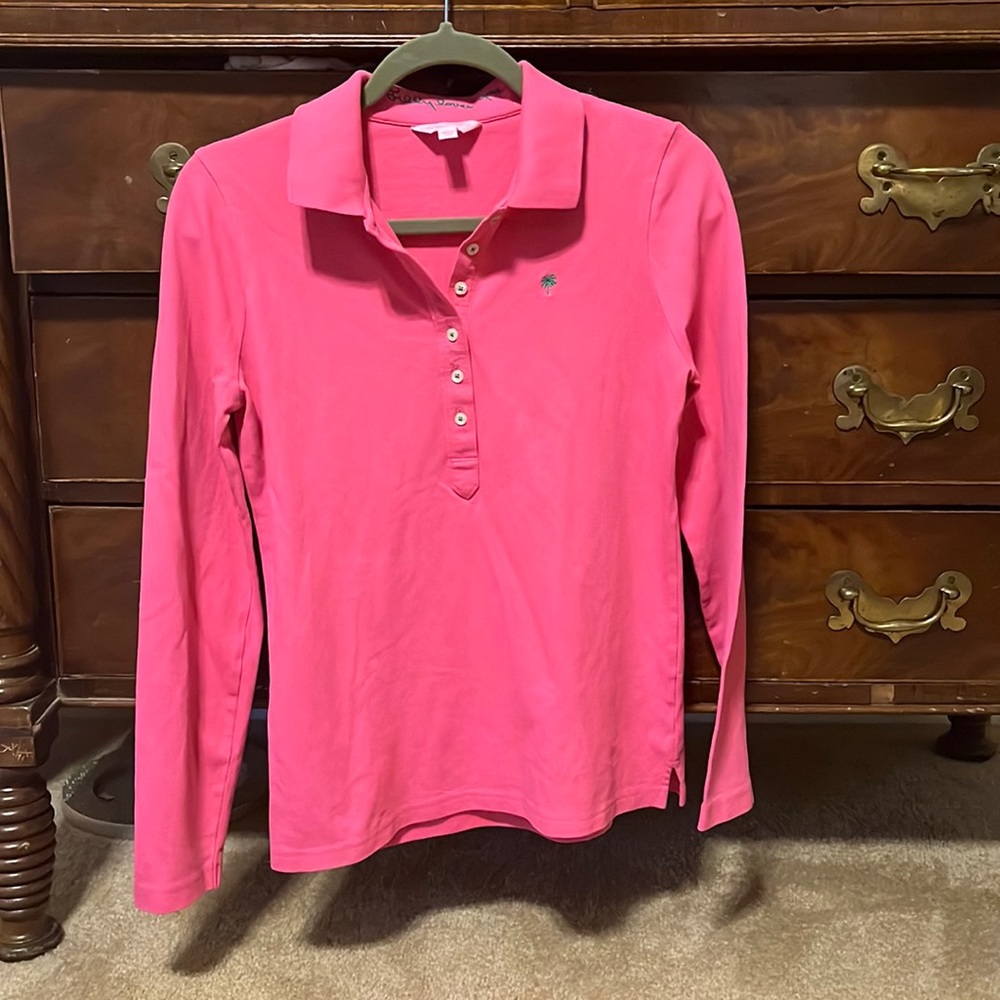 Pink, half button up, Size M in women’s, Lilly Pulitzer